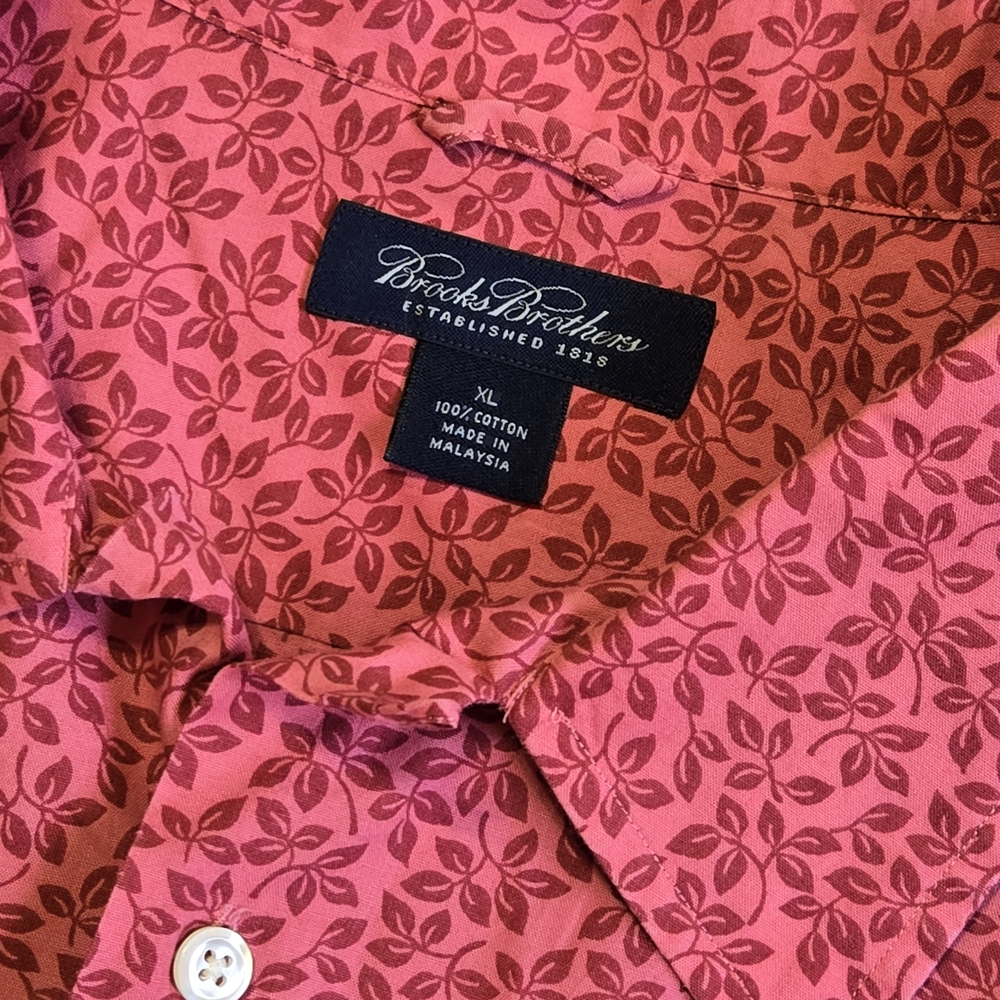 Brooks Brothers Men's XL Pink Red Floral Cotton Vacation Resort Beach Golf Wear
